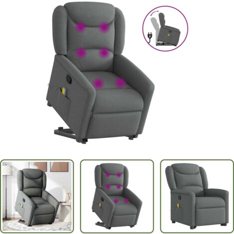 vidaXL Reclinabile -  Poltrona Alzapersona Massaggi Reclinabile Grigio Scuro Tessuto