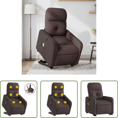 vidaXL Reclinabile -  Poltrona Alzapersona Massaggi Reclinabile Marrone Scuro Tessuto