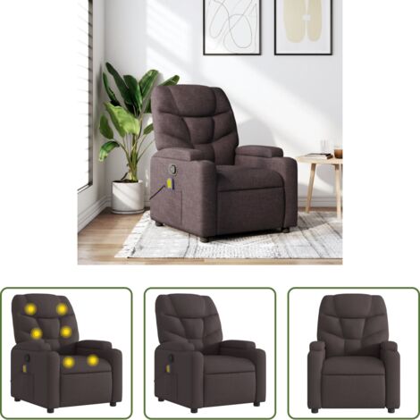 vidaXL Reclinable -  Sillón de masaje reclinable de tela marrón oscuro