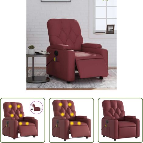 vidaXL Reclinación eléctrica -  Sillón de masaje reclinable de cuero artificial rojo tinto