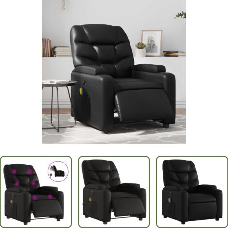 vidaXL Reclinación eléctrica -  Sillón de masaje reclinable eléctrico cuero sintético negro
