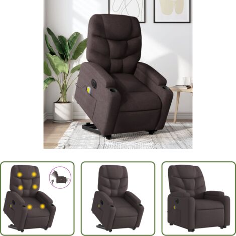 vidaXL Reclinazione elettrica -  Poltrona Alzapersona Massaggio Elettrica Marrone Scuro Tessuto