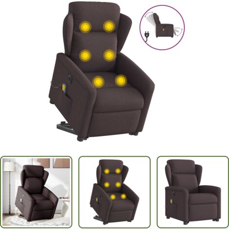 vidaXL Reclinazione elettrica -  Poltrona Alzapersona Massaggio Elettrica Marrone Scuro Tessuto