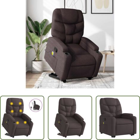 vidaXL Reclinazione -  Poltrona Alzapersona Massaggi Reclinabile Marrone Scuro Tessuto