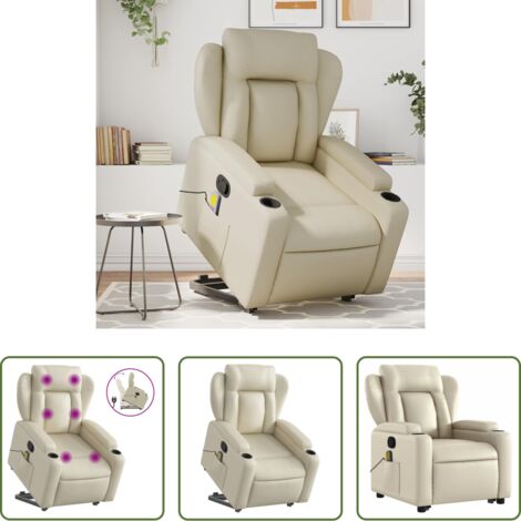 vidaXL Reclinazione -  Poltrona Alzapersona Reclinabile Massaggio Crema Similpelle