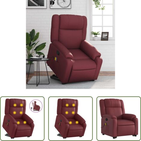 vidaXL Reclinazione -  Poltrona Alzapersone Massaggi Reclinabile Rosso Vino Similpelle