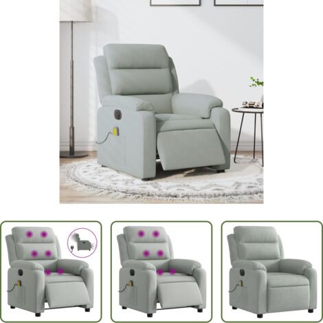 vidaXL Reclinazione -  Poltrona Elettrica Massaggi Reclinabile Grigio Chiaro Velluto