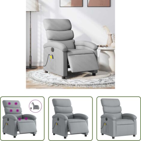 vidaXL Reclinazione -  Poltrona Reclinabile Massaggio Elettrica Grigio Chiaro Tessuto