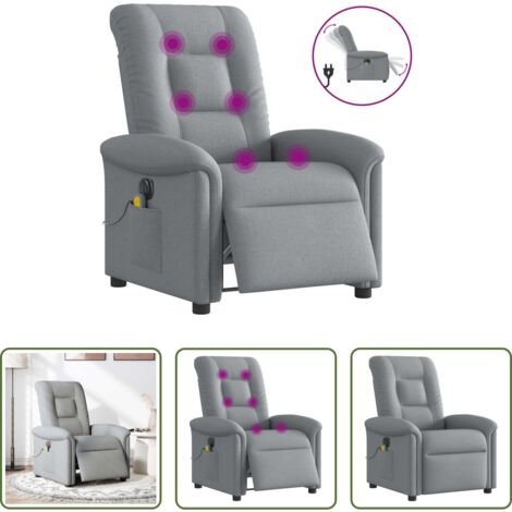 vidaXL Reclinazione -  Poltrona Reclinabile Massaggio Elettrica Grigio Chiaro Tessuto