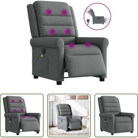 vidaXL Reclinazione -  Poltrona Reclinabile Massaggio Elettrica Grigio Scuro Tessuto