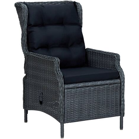 vidaXL Reclining Garden Chair with Cushions Poly Rattan Dark Grey