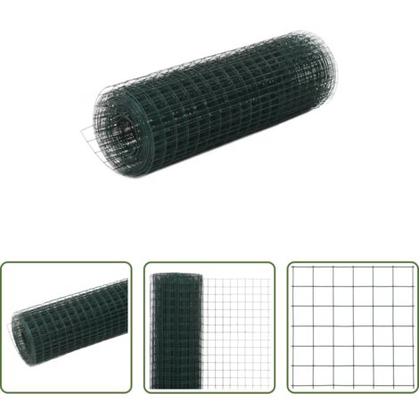 vidaXL Red de alambre -  Alambrada de gallinero acero recubrimiento PVC verde 25x0,5 m