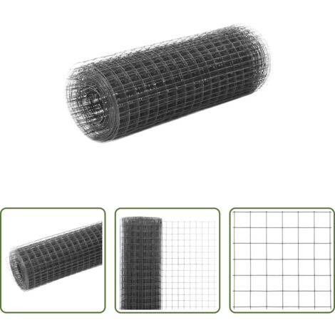 vidaXL Red de alambre -  Alambrada de gallinero acero revestimiento PVC gris 10x0,5 m