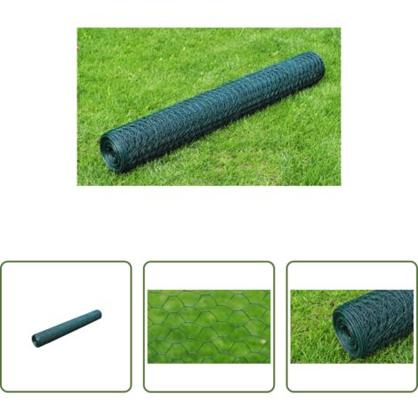vidaXL Red para aves -  Alambrada de gallinero con revestimiento PVC verde 25x1 m