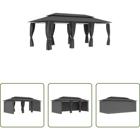 vidaXL Refugio al aire libre -  Cenador con cortinas gris antracita 600x298x270 cm