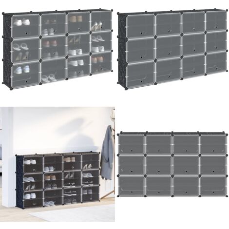 vidaXL Regalsystem mit 12 Würfeln und Türen Schwarz PP