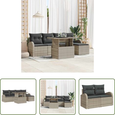 vidaXL Relax all'aperto -  Set Divano da Giardino 6 pcs Grigio chiaro Poly Rattan