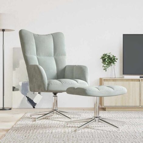 vidaXL Relaxing Chair with a Stool Light Grey Velvet