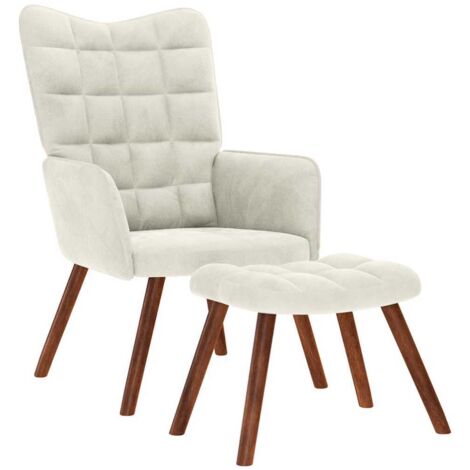 vidaXL Relaxsessel mit Hocker Creme Samt