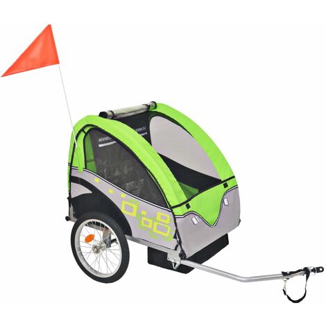 vidaXL Remolque de Bicicleta para Niños 30 kg Gris y Verde - Verde