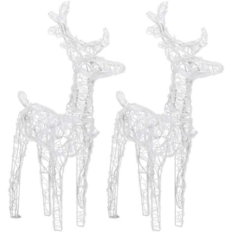 vidaXL Renne di Natale 2 pz Bianco Freddo 80 LED in Acrilico