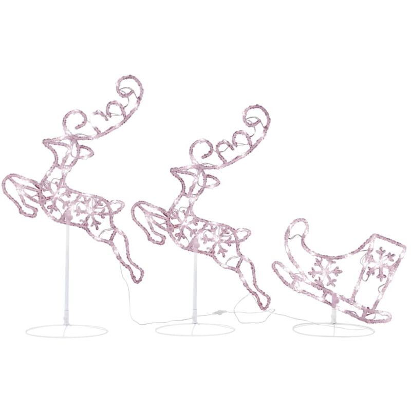 

vidaXL Reno trineo volando Navidad acrílico blanco cálido 260x21x87cm - Blanco