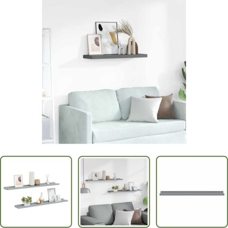 vidaXL Repisa de madera -  Repisa para marcos de fotos 2 uds MDF gris 80x9x3 cm