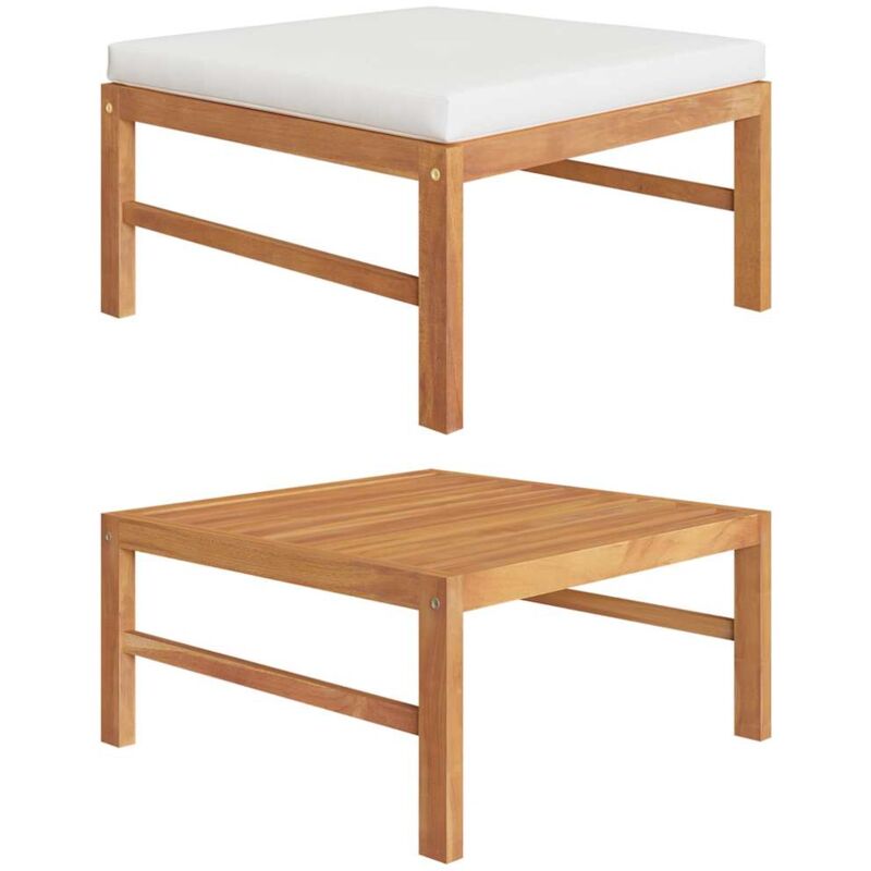 

Reposapiés con cojín crema madera maciza de teca - Marrón - Vidaxl