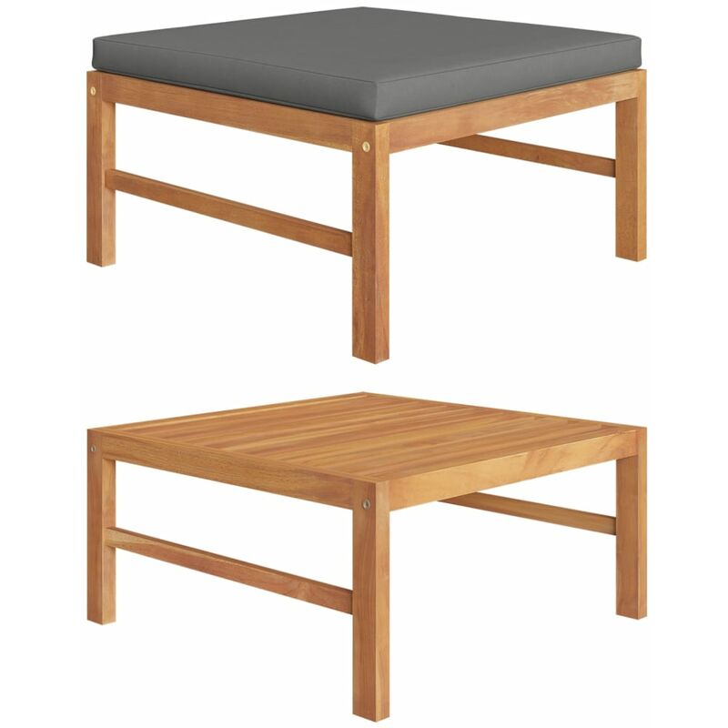 

vidaXL Reposapiés con cojín gris oscuro madera maciza de teca - Gris
