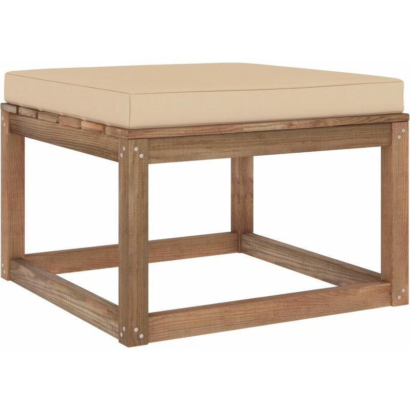 

Reposapiés de jardín con cojín beige - Marrón - Vidaxl