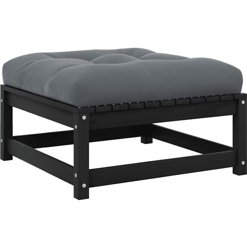 

Reposapiés de jardín con cojín negro madera maciza de pino - Negro - Vidaxl