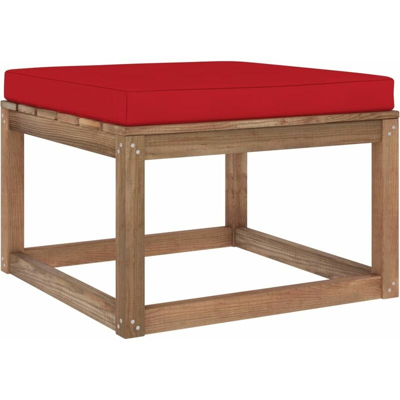 

vidaXL Reposapiés de jardín con cojín rojo - Marrón