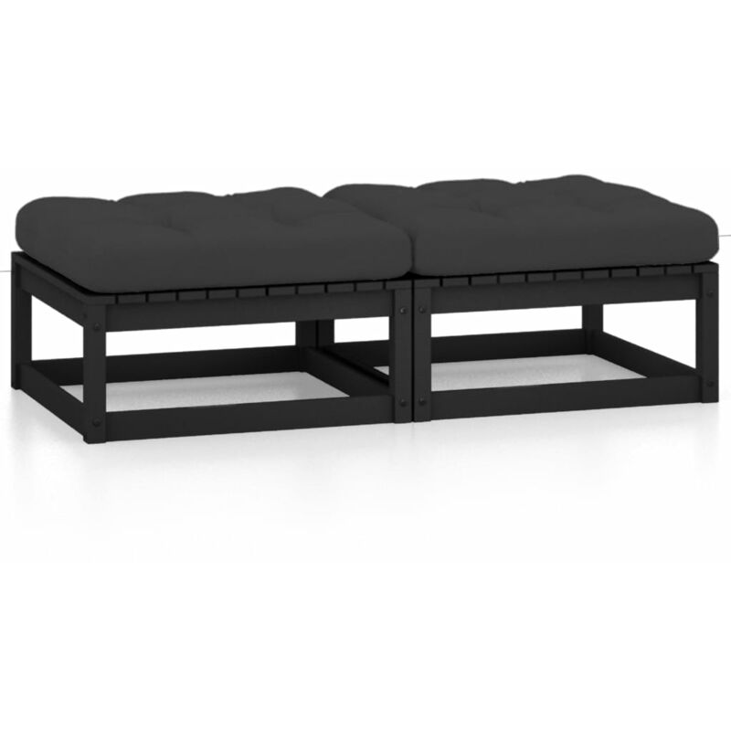 

vidaXL Reposapiés de jardín con cojines 2 uds madera maciza de pino - Negro