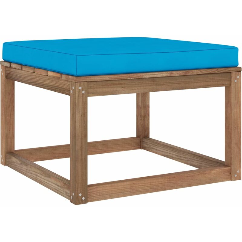 

vidaXL Reposapiés de jardínn con cojín azul claro - Marrón