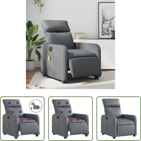 vidaXL Reposapiés eléctrico -  Sillón de masaje reclinable eléctrico cuero sintético gris