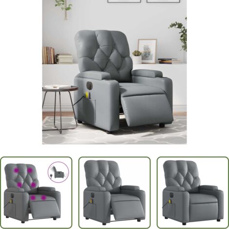 vidaXL Reposapiés eléctrico -  Sillón de masaje reclinable eléctrico cuero sintético gris