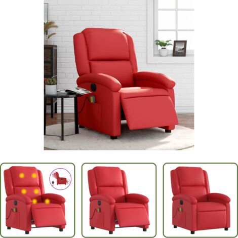 vidaXL Reposapiés eléctrico -  Sillón de masaje reclinable eléctrico de cuero artificial rojo