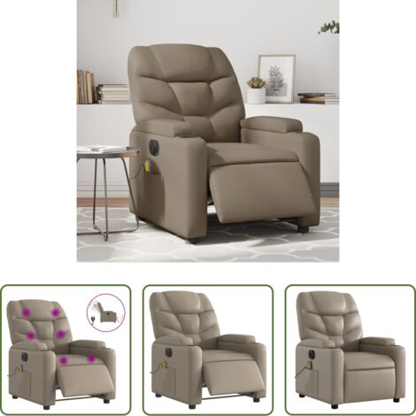vidaXL Reposapiés eléctrico -  Sillón reclinable de masaje eléctrico cuero sintético capuchino