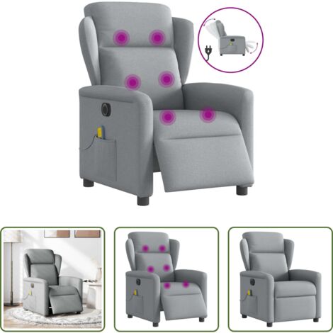 vidaXL Reposapiés eléctrico -  Sillón reclinable de masaje eléctrico tela gris claro