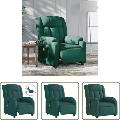 vidaXL Reposapiés eléctrico -  Sillón reclinable de masaje eléctrico tela verde oscuro