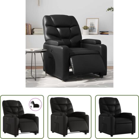 vidaXL Reposapiés eléctrico -  Sillón reclinable eléctrico de cuero sintético negro