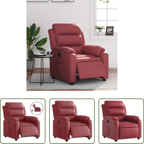 vidaXL Reposapiés eléctrico -  Sillón reclinable eléctrico de cuero sintético rojo tinto