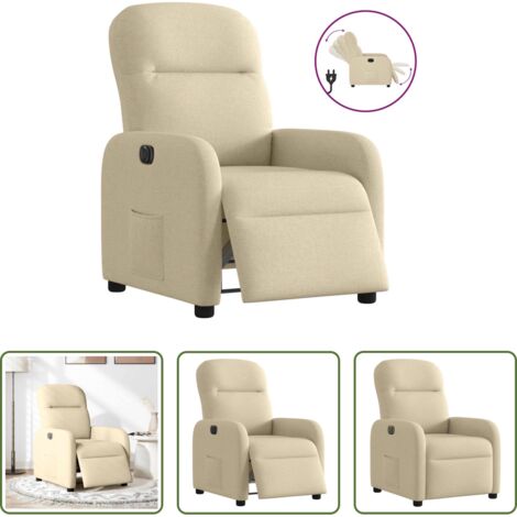 vidaXL Reposapiés eléctrico -  Sillón reclinable eléctrico de tela crema