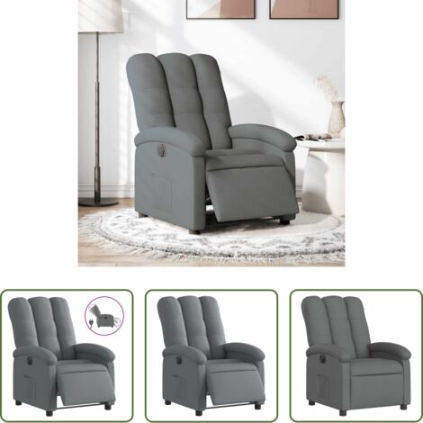 vidaXL Reposapiés eléctrico -  Sillón reclinable eléctrico de tela gris oscuro