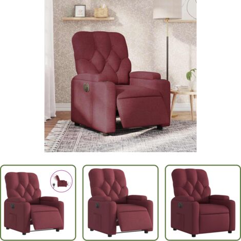 vidaXL Reposapiés eléctrico -  Sillón reclinable eléctrico tela rojo tinto