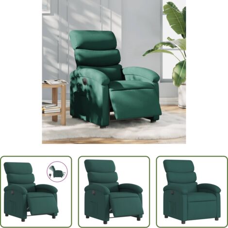 vidaXL Reposapiés eléctrico -  Sillón reclinable eléctrico tela verde oscuro