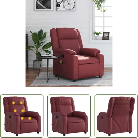 vidaXL Reposapiés reclinable -  Sillón de masaje reclinable cuero sintético rojo tinto