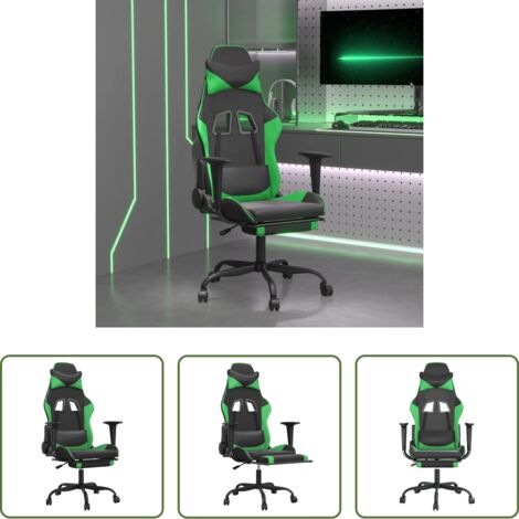 vidaXL Reposapiés -  Silla gaming de masaje y reposapiés cuero sintético negro verde