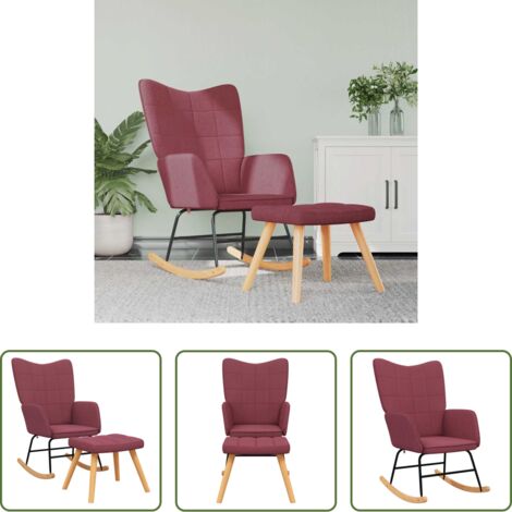 vidaXL Reposapiés -  Silla mecedora con reposapiés tela rojo tinto