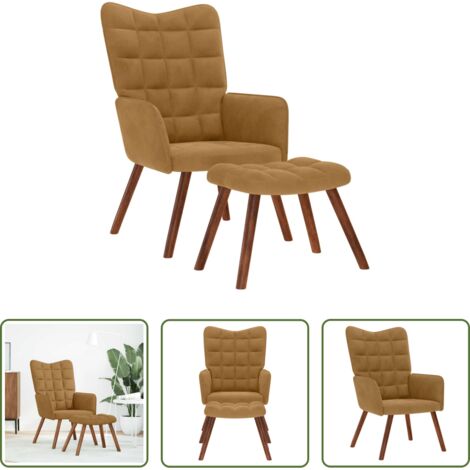 vidaXL Reposapiés -  Sillón de relax con reposapiés terciopelo marrón